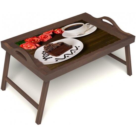 Столик для завтрака в постель «Русская берёза», «Чай, поданный с любовью» с ручками цвет орех
