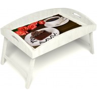 Столик для завтрака в постель «Русская берёза», «Чай, поданный с любовью» с высоким бортиком цвет белый