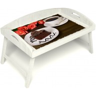 Столик для завтрака в постель «Русская берёза», «Чай, поданный с любовью» с 3-мя высокими бортиками цвет белый