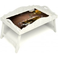 Столик для завтрака в постель «Русская берёза», «Чайная церемония» с фигурным бортиком цвет белый