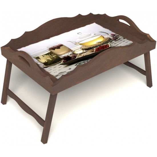 Столик для завтрака в постель «Русская берёза», «Любителям чая» с фигурным бортиком цвет орех