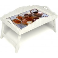 Столик для завтрака в постель «Русская берёза», «Восточное чаепитие» с фигурным бортиком цвет белый