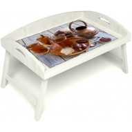 Столик для завтрака в постель «Русская берёза», «Восточное чаепитие» с 3-мя высокими бортиками цвет белый