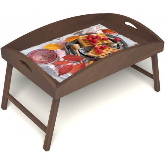 Столик для завтрака в постель «Русская берёза», «Малиновое настроение» с высоким бортиком цвет орех