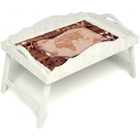 Столик для завтрака в постель «Русская берёза», «Карта» с фигурным бортиком цвет белый