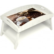 Столик для завтрака в постель «Русская берёза», «Ароматный кофе» с высоким бортиком цвет белый