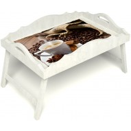 Столик для завтрака в постель «Русская берёза», «Ароматный кофе» с фигурным бортиком цвет белый