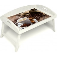Столик для завтрака в постель «Русская берёза», «Ароматный кофе» с 3-мя высокими бортиками цвет белый
