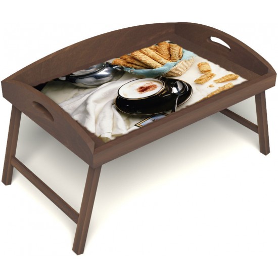 Столик для завтрака в постель «Русская берёза», «Капучино» с 3-мя высокими бортиками цвет орех