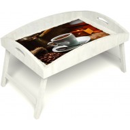 Столик для завтрака в постель «Русская берёза», «Кофе по-турецки» с высоким бортиком цвет белый