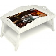 Столик для завтрака в постель «Русская берёза», «Кофе по-турецки» с фигурным бортиком цвет белый