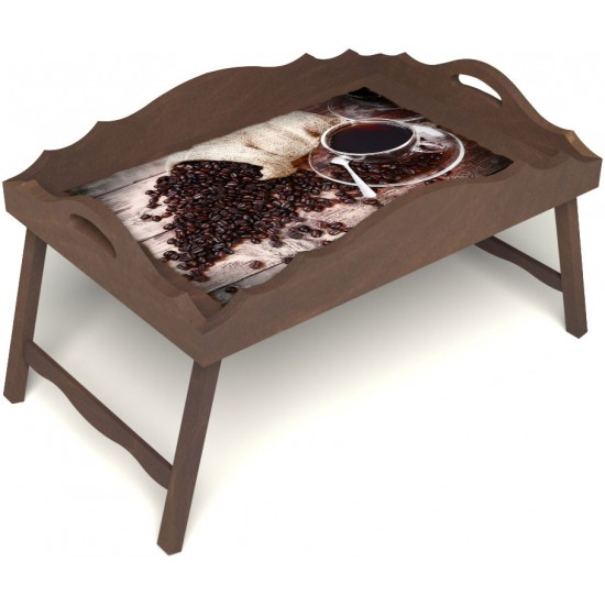 Столик для завтрака в постель «Русская берёза», «Утренний кофе» с фигурным бортиком цвет орех