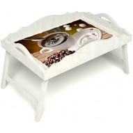 Столик для завтрака в постель «Русская берёза», «За секунду до» с фигурным бортиком цвет белый