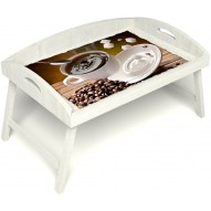 Столик для завтрака в постель «Русская берёза», «За секунду до» с 3-мя высокими бортиками цвет белый