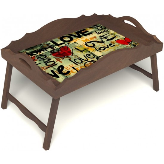 Столик для завтрака в постель «Русская берёза», «Любимым» с фигурным бортиком цвет орех