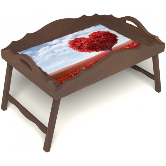 Столик для завтрака в постель «Русская берёза», «Дерево любви» с фигурным бортиком цвет орех