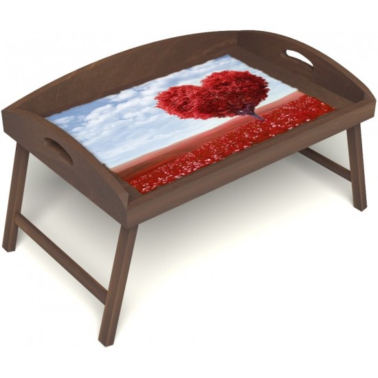 Столик для завтрака в постель «Русская берёза», «Дерево любви» с 3-мя высокими бортиками цвет орех