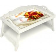 Столик для завтрака в постель «Русская берёза», «Букет роз» с 3-мя фигурными бортиками цвет белый