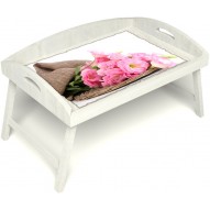 Столик для завтрака в постель «Русская берёза», «Нежные цветы» с 3-мя высокими бортиками цвет белый