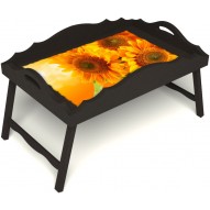 Столик для завтрака в постель «Русская берёза», «Солнечный букет» с фигурным бортиком цвет венге