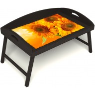 Столик для завтрака в постель «Русская берёза», «Солнечный букет» с 3-мя высокими бортиками цвет венге