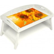 Столик для завтрака в постель «Русская берёза», «Солнечный букет» с 3-мя высокими бортиками цвет белый