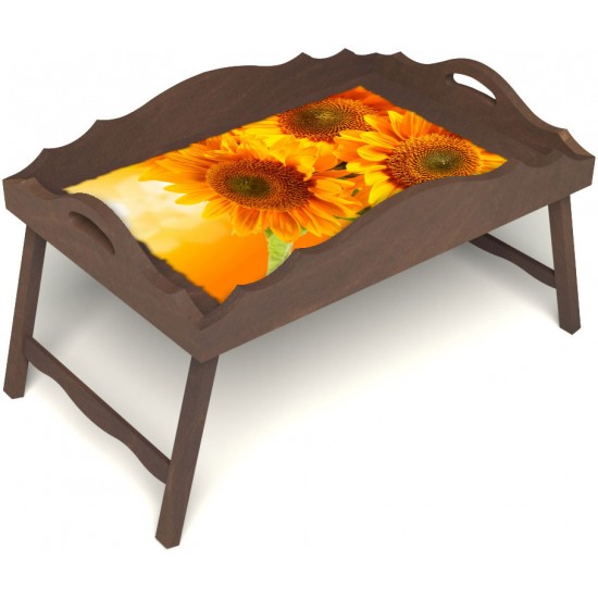 Столик для завтрака в постель «Русская берёза», «Солнечный букет» с фигурным бортиком цвет орех