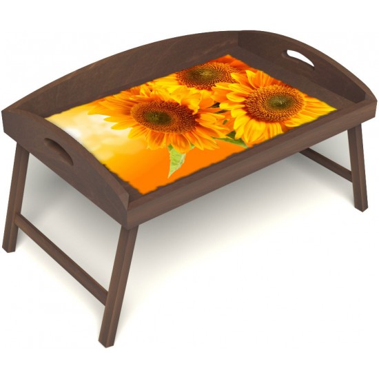 Столик для завтрака в постель «Русская берёза», «Солнечный букет» с 3-мя высокими бортиками цвет орех