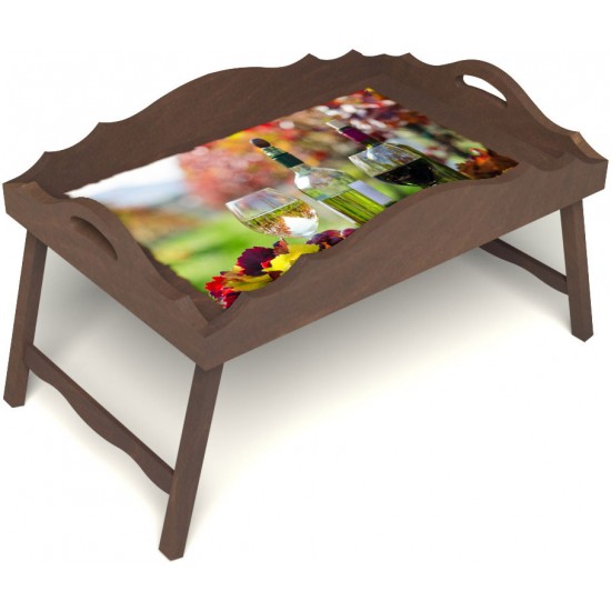Столик для завтрака в постель «Русская берёза», «Осенний пикник» с фигурным бортиком цвет орех