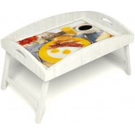 Столик для завтрака в постель «Русская берёза», «Яичница с беконом» с высоким бортиком цвет белый