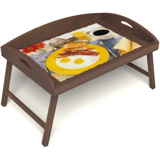 Столик для завтрака в постель «Русская берёза», «Яичница с беконом» с 3-мя высокими бортиками цвет орех