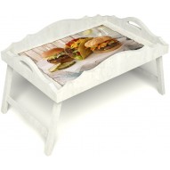 Столик для завтрака в постель «Русская берёза», «Гамбургеры» с фигурным бортиком цвет белый