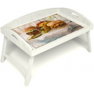 Столик для завтрака в постель «Русская берёза», «Гамбургеры» с 3-мя высокими бортиками цвет белый