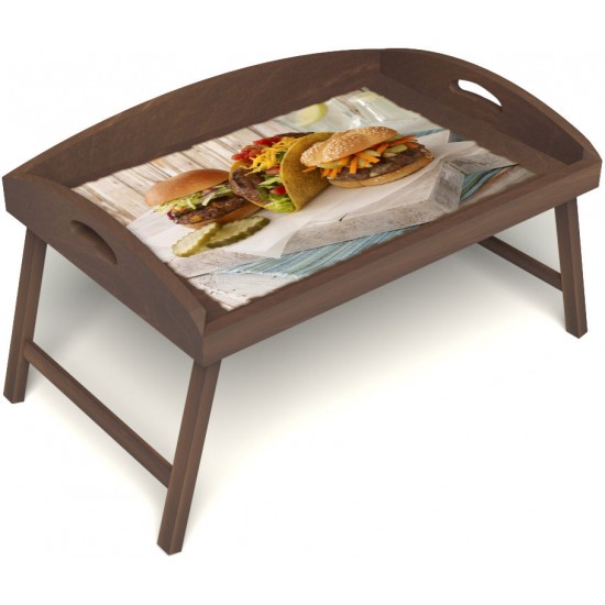 Столик для завтрака в постель «Русская берёза», «Гамбургеры» с 3-мя высокими бортиками цвет орех