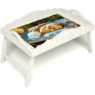 Столик для завтрака в постель «Русская берёза», «Яблочный штрудель» с фигурным бортиком цвет белый