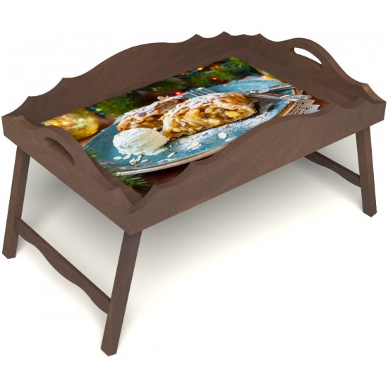 Столик для завтрака в постель «Русская берёза», «Яблочный штрудель» с фигурным бортиком цвет орех